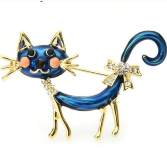 Exquisite 18K Gold Czech Rhinestone Cat Brooch - Picture 8 of 8